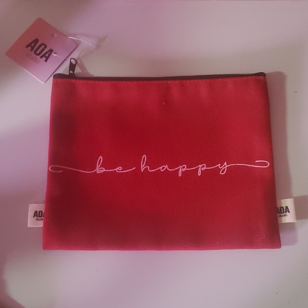Ada Red Cosmetic Bag with 'Be Happy' Design
